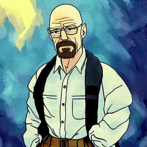 Image similar to Walter White in the style of Studio Ghibli