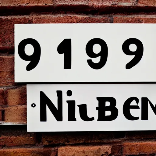 Image similar to A sign with black text that reads Number 9