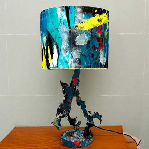 Prompt: table lamp in the style of abstract expressionism designed by jackson pollock