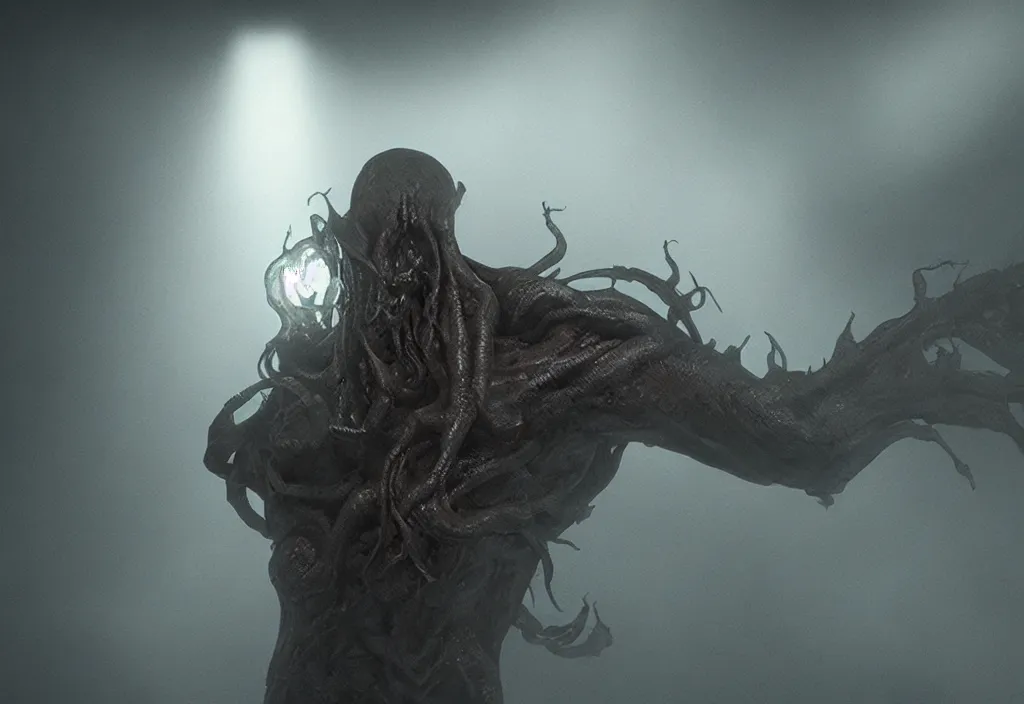 Image similar to eldritch peron, photorealistic, film, cinematic lighting, octane tender, volumetric light, dark - art