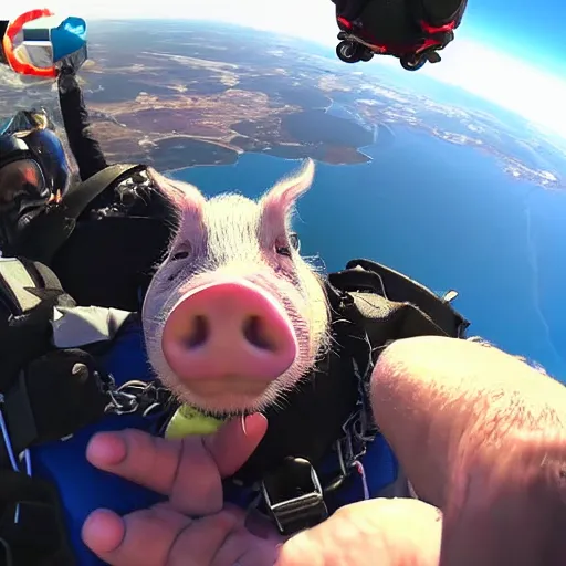 Image similar to pig, epic skydiving gopro footage, 8 k