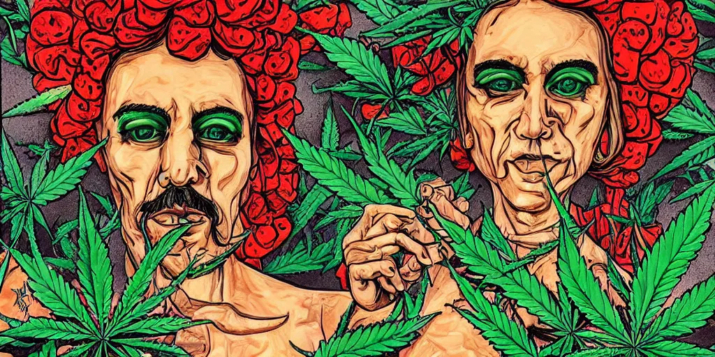 Prompt: cannabis in lowbrow art style