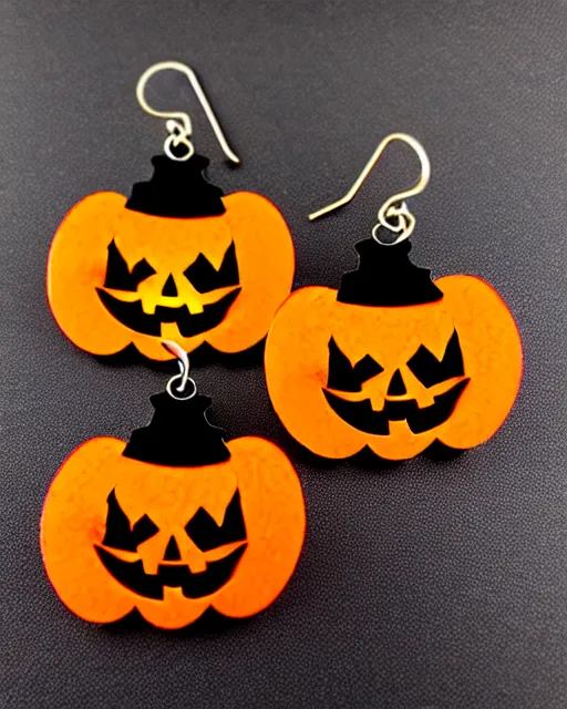 Image similar to spooky jack'o'lantern, 2 d lasercut earrings,