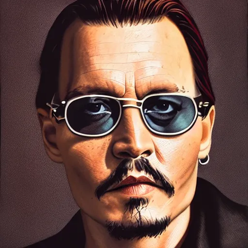 Image similar to portrait of johnny depp as a mafia boss, symmetrical, nikon 3 5 mm photography, ultrarealistic