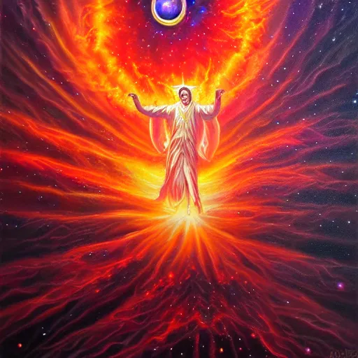 Image similar to great fiery anger, galactic nebular astral realm sacred journey in oil painting, trending on artstation, award winning, emotional, highly detailed surrealist art