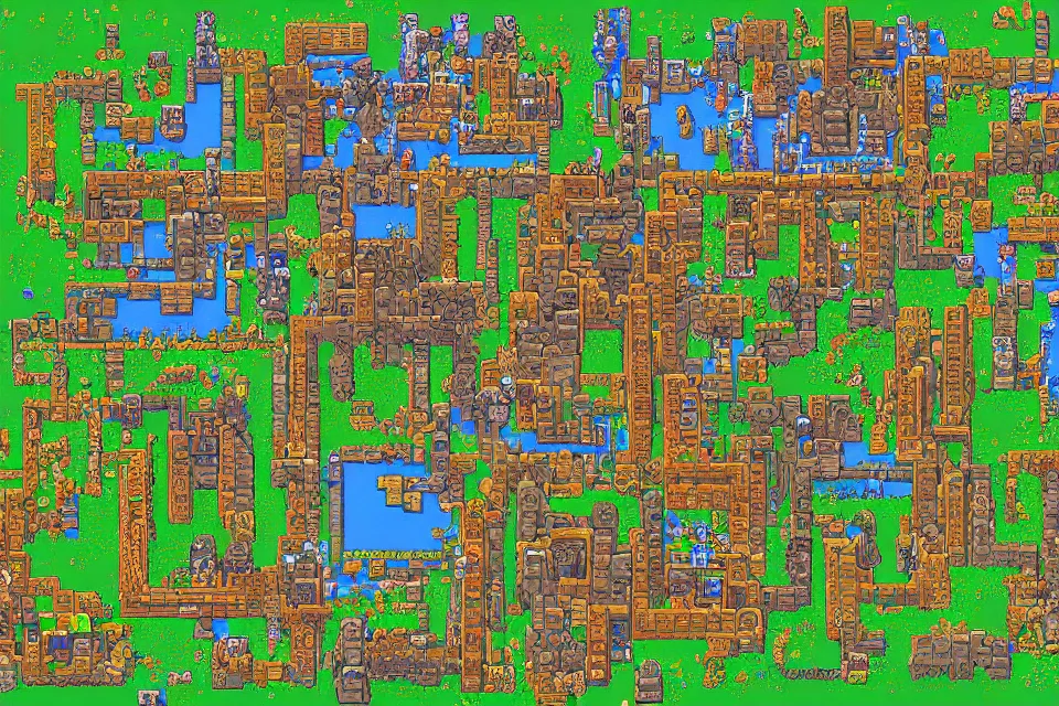 Prompt: a pixel art GBA style map of Tikal, Temple IV, Lost World Pyramids, Final Fantasy Tactics Advance, Mayan Pyramids