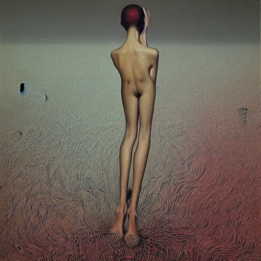 Image similar to an oil painting of a long dream by Zdzisław Beksiński and junji ito