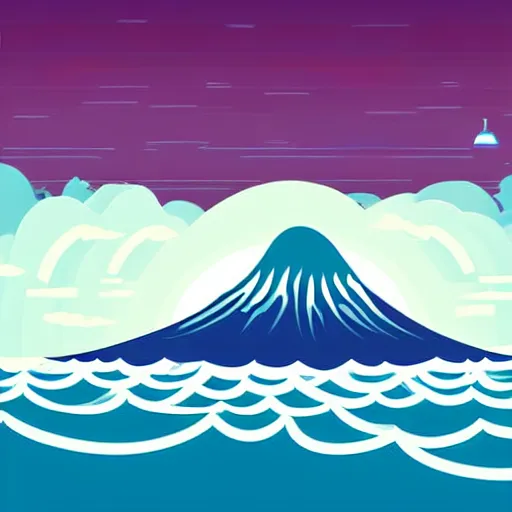 Image similar to giant tsunami wave that is 20 miles high, approaching about to crash into a small coastal town. miniature buildings compared to giant waves are so tall, they seem to touch the sky, large scale image, cartoon color drawing vector illustration, 2d photorealistic flat anime style