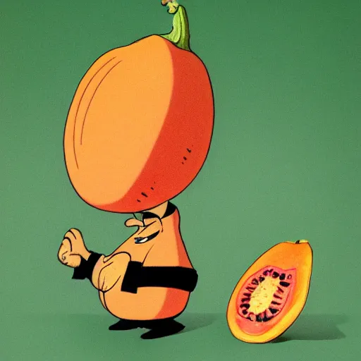 Image similar to a ripe papaya dressed as popeye the sailor man