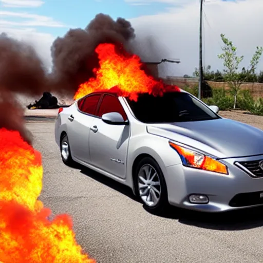 Prompt: flaming nissan altima