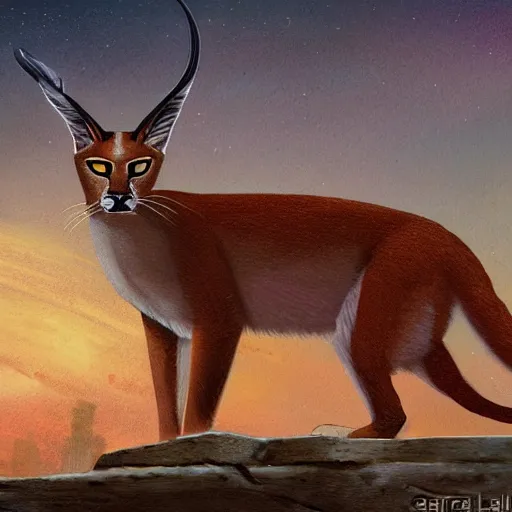 Image similar to caracal in toga, art by guillermo lorca garcia