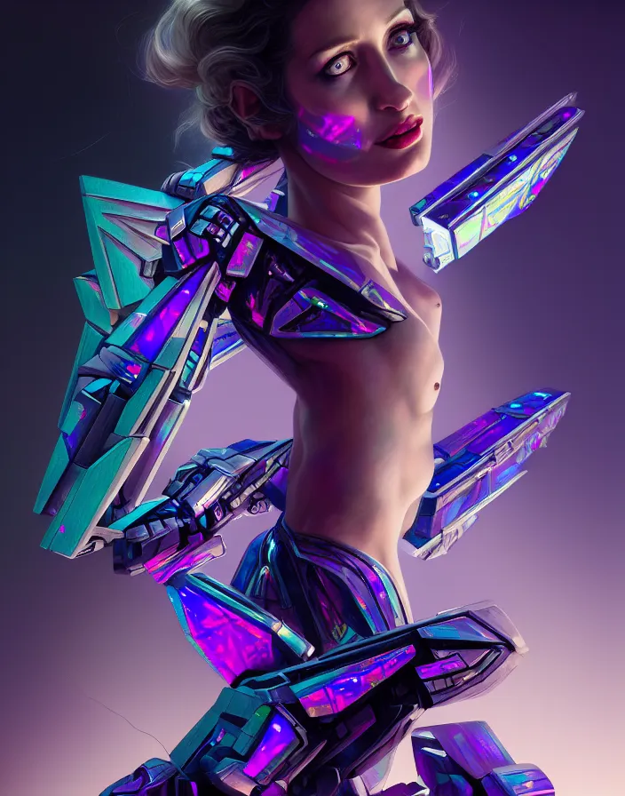 Image similar to beauty woman wrapped in holograms, Megatron decepticon artifacts, electrical case display, Transformers Movie style tech, ultrarealistic, dramatic lighting, electrical details, high details, 4k, 8k, best, accurate, trending on artstation, artstation, photorealism, ultrarealistic, digital painting, style of Peter Mohrbacher, Caravaggio, Hajime Sorayama, Caravaggio, Boris Vallejo