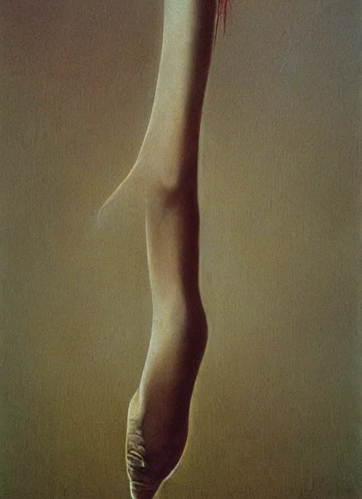 Image similar to ballerina ribbons, painted by zdzislaw beksinski