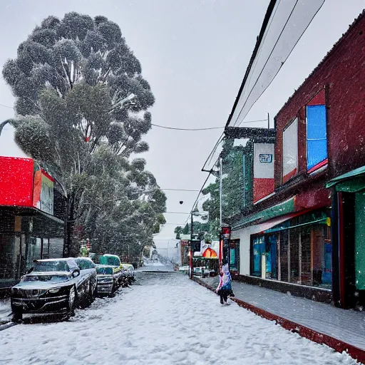 Image similar to snow falling, australia, nsw, inner west suburb, main street, winter