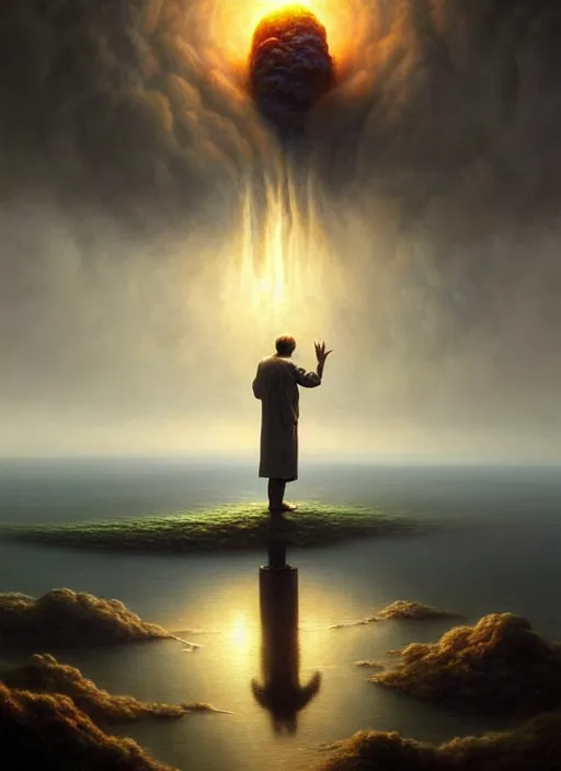 Prompt: a hyper - detailed 3 d render like a oil painting of god speaking with his creation, surrealism!!!!! surreal concept art, lifelike, photorealistic, digital painting, aesthetic, smooth, sharp focus, artstation hd, by greg rutkowski, chris tulloch mccabe, valentina remenar and asher duran,