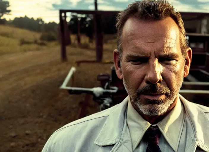 Image similar to film still of!!!!! kevin costner!!!!! as jim hopper in stranger things, 4 k