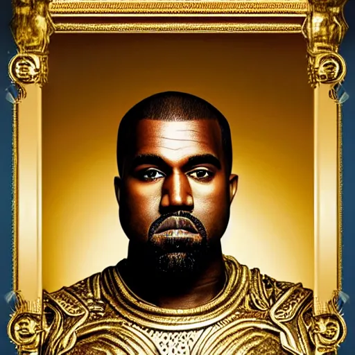 Image similar to Portrait of Kanye West as the god-emperor of mankind, amazing splashscreen artwork, splash art, natural light, elegant, intricate, fantasy, atmospheric lighting, cinematic, matte painting