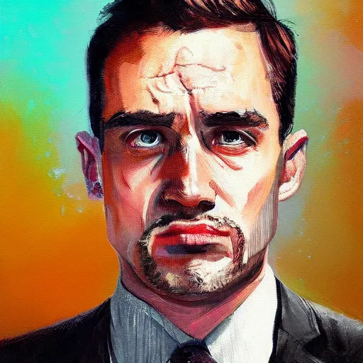 Prompt: a painting of a man in a suit and tie, a character portrait by sam spratt, behance contest winner, figurative art, speedpainting, digital painting, academic art