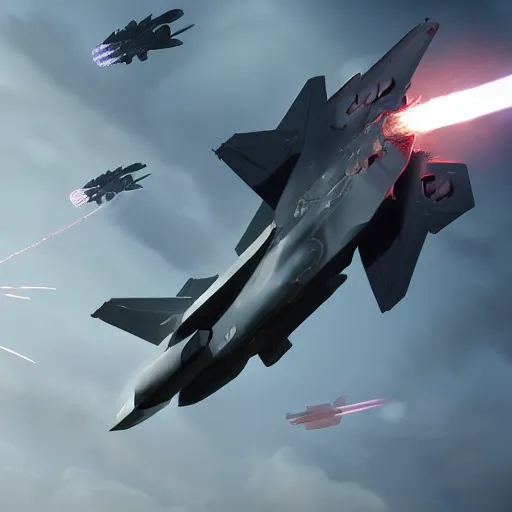 Prompt: A dragon being shotdown with a missile from an F-35 fighter jet, by Cedric Peyravernay, highly detailed, excellent composition, cinematic concept art, dramatic lighting, trending on ArtStation