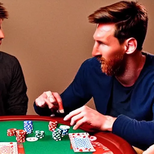 Image similar to messi playing poker with a real life bart simpson