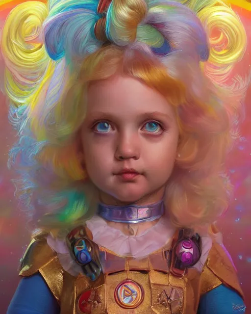 Image similar to rainbow brite portrait | highly detailed | very intricate | symmetrical | whimsical and magical | soft cinematic lighting | award - winning | closeup portrait | cute doll | painted by donato giancola and mandy jurgens and ross tran | pastel color palette | featured on artstation