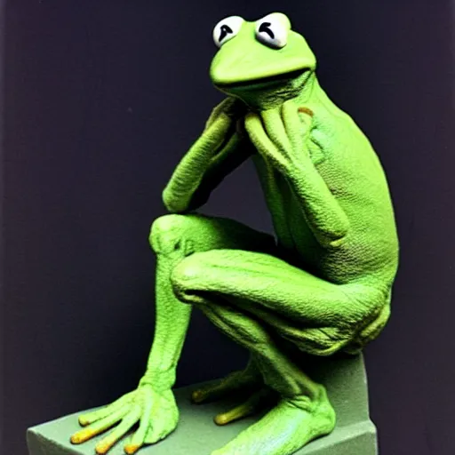 Image similar to The Thinker Kermit the frog by Auguste Rodin