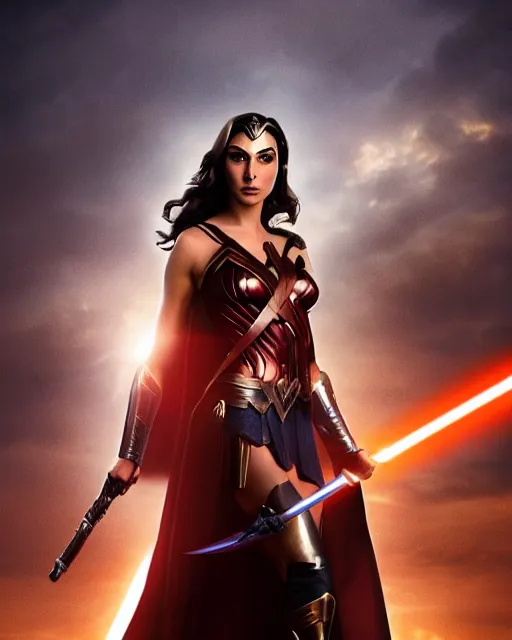 Image similar to gal gadot actress from death on the nil portraying a beautiful jaina solo from star wars legends, beautiful gal gadot jaina solo in a jedi robe, without wonder woman armor, movie, hyper realistic, hollywood promotional image, imax, 8 k