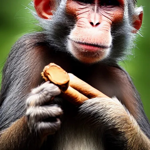 Image similar to Monkey smoking a cigar, award-winning photo