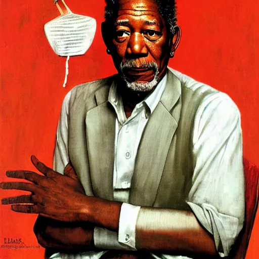 Image similar to Morgan Freeman portrait painted by Norman Rockwell