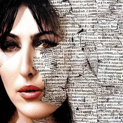 Prompt: a beautiful!!! collage art portrait of Monica Bellucci constructed from pages from alchemical grimoires, 8K, highly detailed, cryptic and mysterious, hypermaximalist, photorealistic