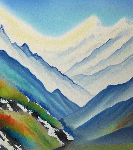 Prompt: painting of mountains by sheng mao