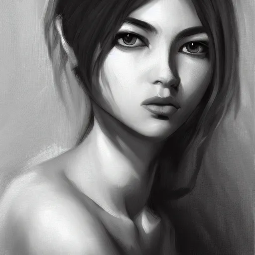 Image similar to soft android concept art oil painting, black and white, by jama jurabaev, highly detailed, brush hard, artstation