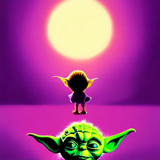 Image similar to curled perspective digital art of curly brown hair baby girl playing ball with yoda by anton fadeev from nightmare before christmas