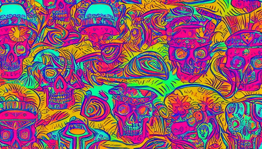 Image similar to single psychedelic aztec skull outrun style