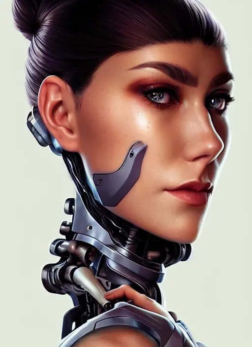 Prompt: portrait of a cyborg woman who turns her head to the ((((((right))))) left+50 (((((up))))) (((((down))))) by Artgerm,eyes closed , biomechanical, hyper detailled, trending on artstation