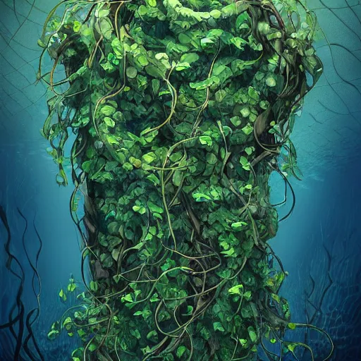 Image similar to A gigantic chest covered in vines underwater, Trending on Artstation,Digital art.