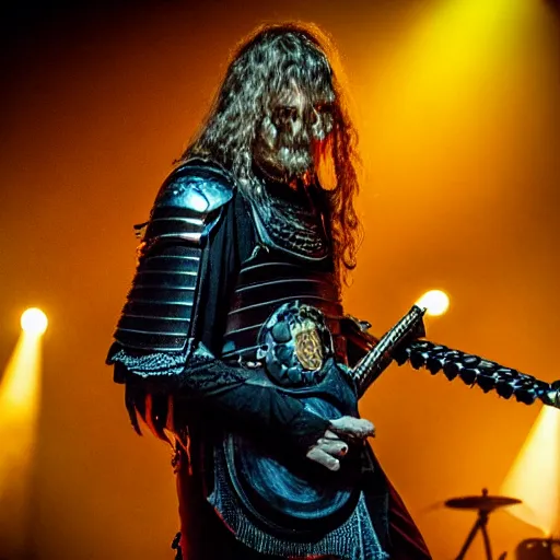 Image similar to mikael akerfeldt of opeth, wearing samurai armor