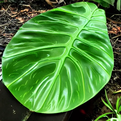 Image similar to a melting monstera leaf made of molten iron