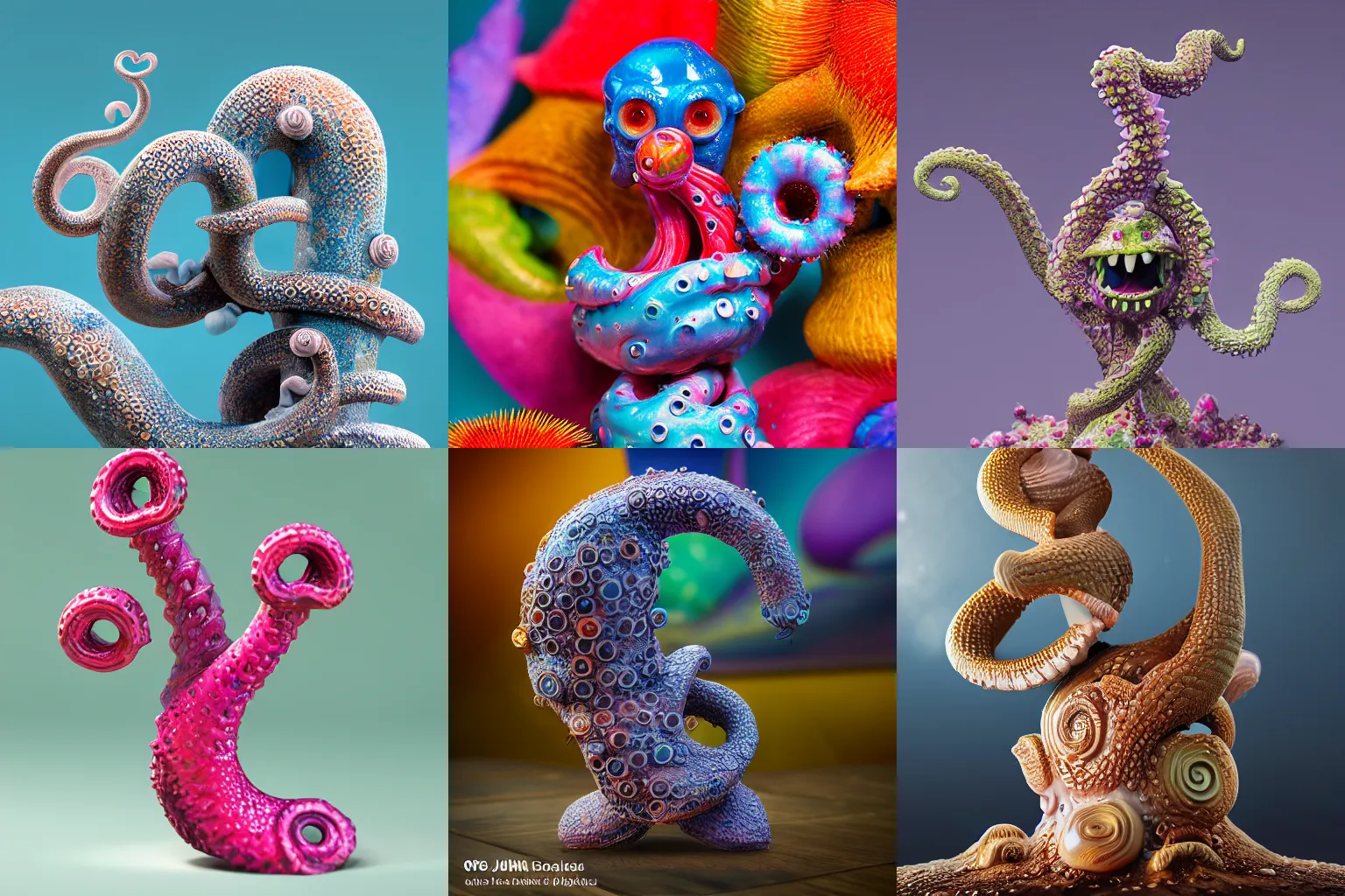 Prompt: ebay product, cute miniature resine figure, High detail photography, 8K, 3d fractals, one simple ceramic tintoy tentacle monster Figure sculpture, surrounded by splashes, 3d primitives, in a Studio hollow, by pixar, by jonathan ive,, simulation