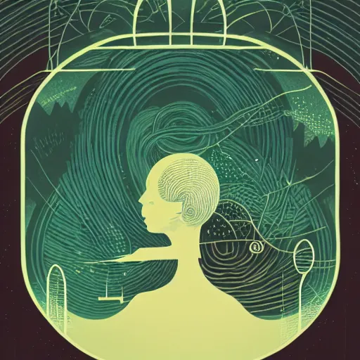 Image similar to a wandering mind, logo, simple white background victo ngai, kilian eng