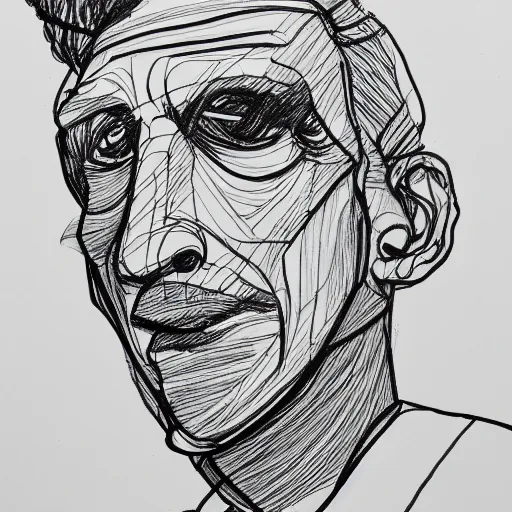 Prompt: continuous single line contour - drawing of waldo mcsimmonsberg, pen on white paper