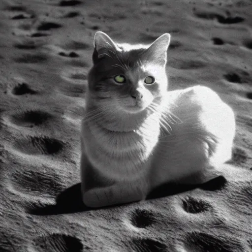 Image similar to a cat on the moon, cinematic, movie still