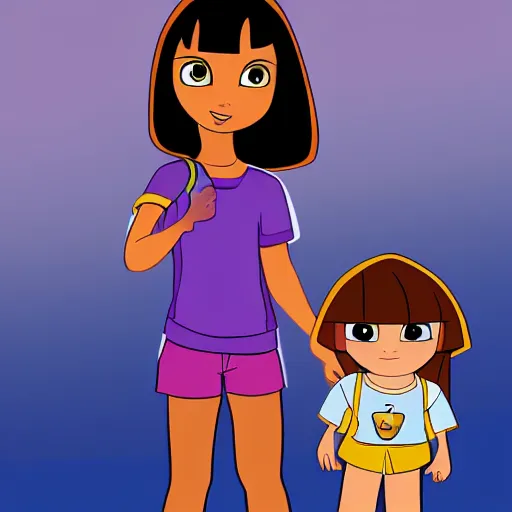 Prompt: portrait of real girl dora the explorer, as clone evolution character