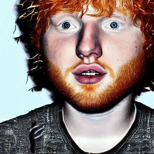 Image similar to glitchy visual of portrait of Ed Sheeran