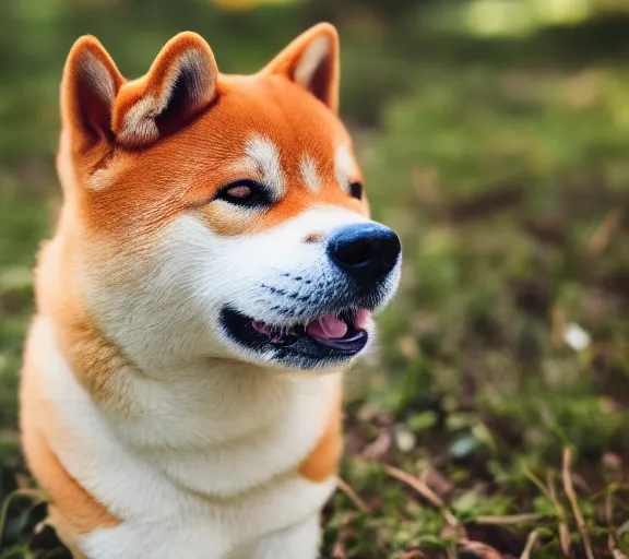 Image similar to a portrait of shiba inu with a mushroom cap growing on its head. intricate. lifelike. soft light. sony a 7 r iv 5 5 mm. cinematic post - processing