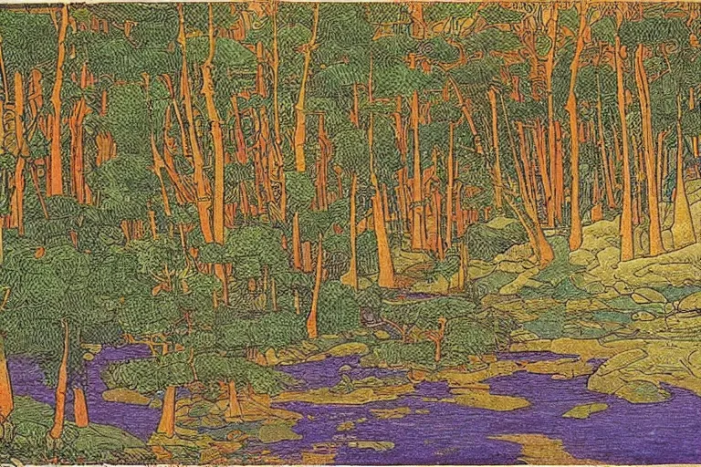 Image similar to a serene landscape by Ivan Bilibin