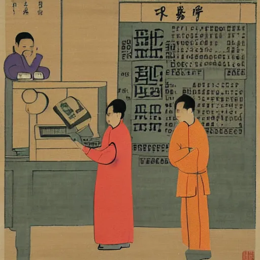 Prompt: painting of a computer scientist translating chinese words into other chinese words