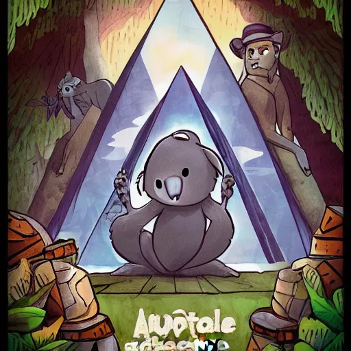 Image similar to a koala adventure in a pyramid in the style of tuomas korpi