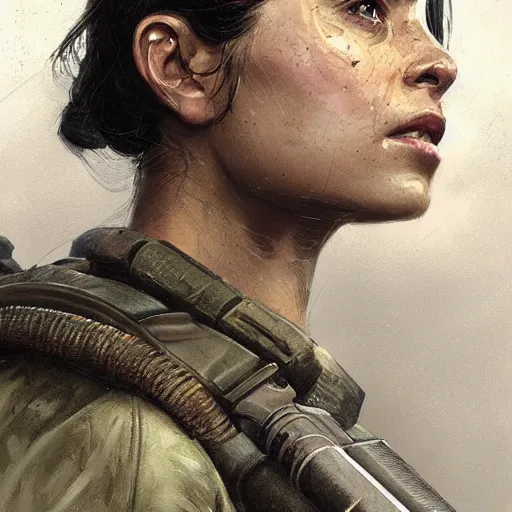 Image similar to portrait of a woman by greg rutkowski, rosa salazar as a colonial marine from aliens franchise, she is about 3 0 years old, military composure, wearing the tactical gear of the colonial marines, highly detailed portrait, digital painting, artstation, concept art, smooth, sharp foccus ilustration, artstation hq