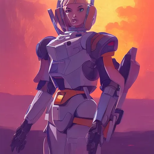 Image similar to portrait of isabelledeltore as a gundam pilot, with an intricate, detailed, futuristic helmet, vector behance hd jesper ejsing, rhads, makoto shinkai, lois van baarle, ilya kuvshinov, rossdraws, hd, 3 2 k, ilya kuvshinov, gustav klimt